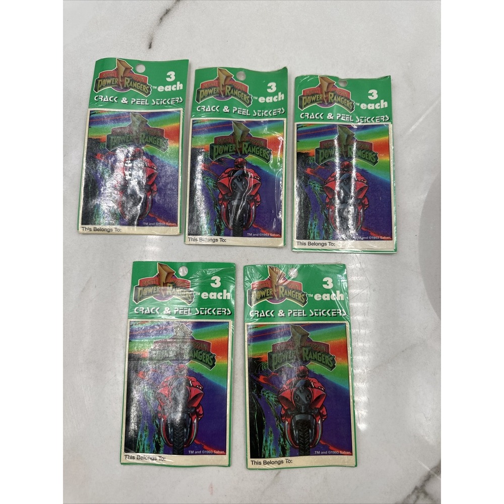 VTG Power Rangers Stickers Mighty Morphin Crack And Peel 5 Packs Saban 1993